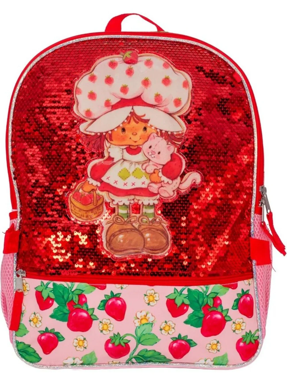 5-Piece Strawberry Shortcake Backpack Set for Girls - Flip Sequin, Pink & Red